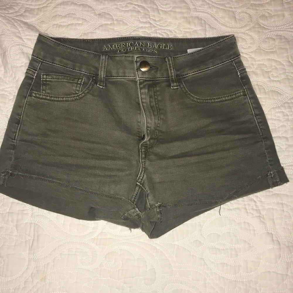 Hi-rise shortie green denim shorts